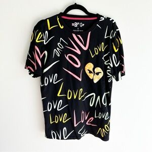 Bias Black Love Allover Print Embroidered Short Sleeve Tee Small